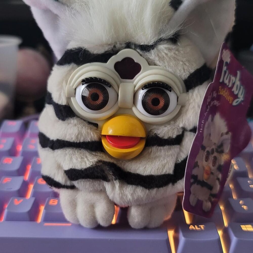 Vintage Furby Buddies Black White Striped Plush Toy With Tag